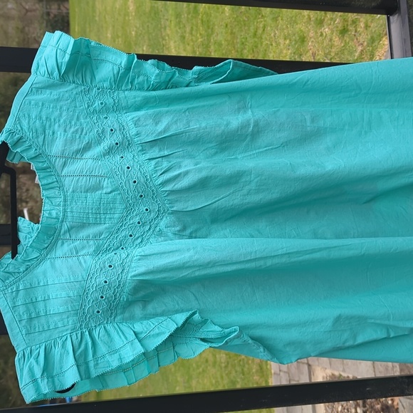J Crew ruffle eyelet short sleeve top Green Sea foam green 2XL New w tags Sz  20 - Picture 5 of 16